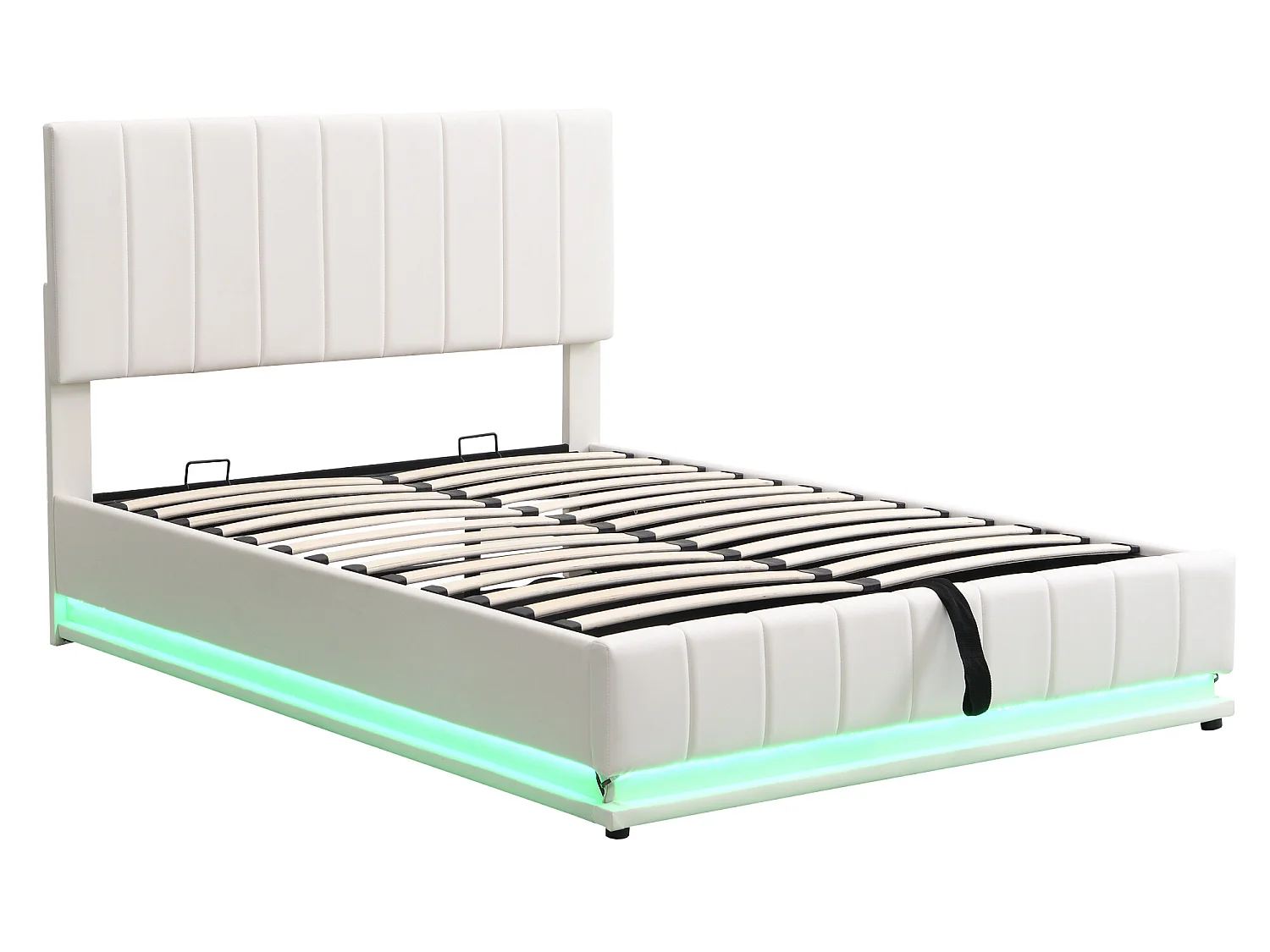 Letto contenitore con testiera regolabile - 140 x 200 cm - Pelle PU - LED - colore bianco
