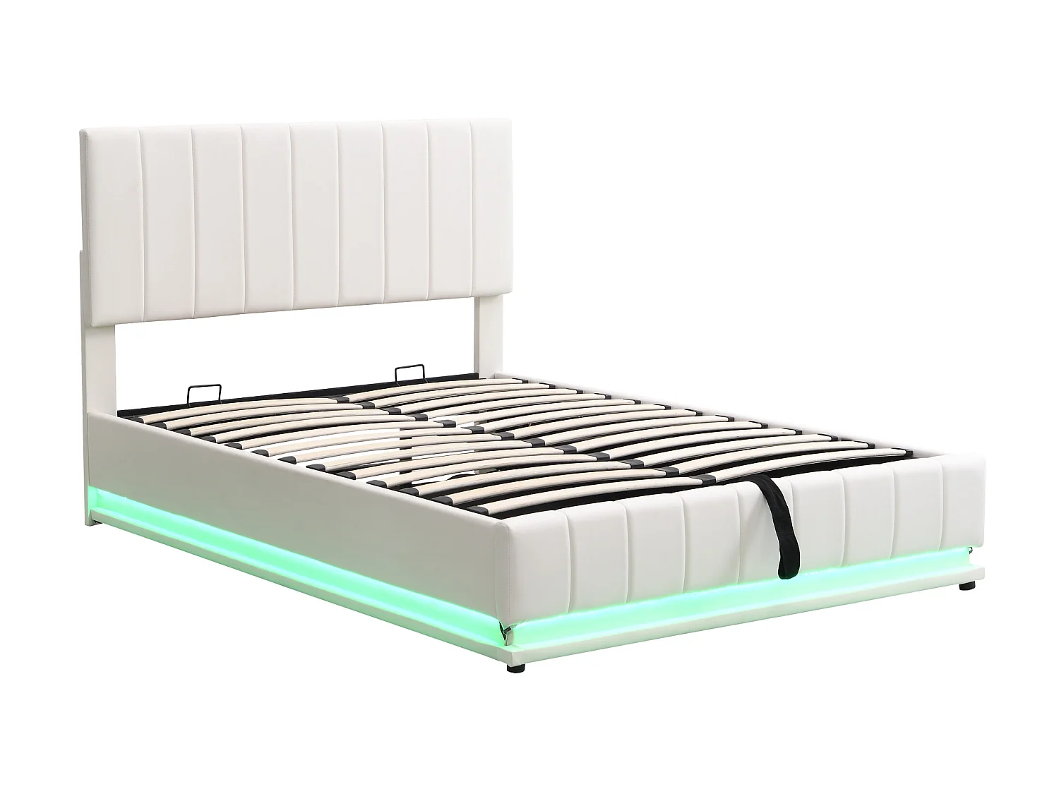 Lit coffre avec tête de lit réglable - 140 x 200 cm - cuir PU - LEDs - coloris blanc