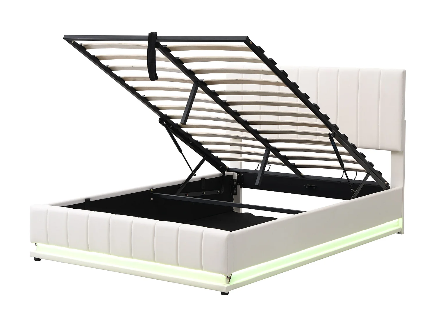 Lit coffre avec tête de lit réglable - 140 x 200 cm - cuir PU - LEDs - coloris blanc