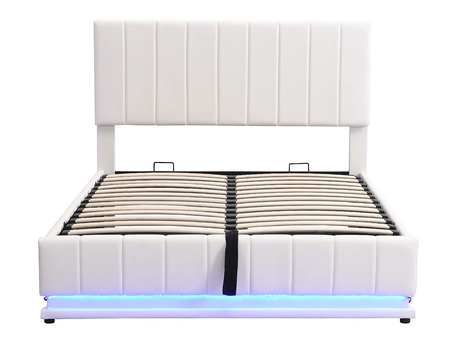 Lit coffre avec tête de lit réglable - 140 x 200 cm - cuir PU - LEDs - coloris blanc