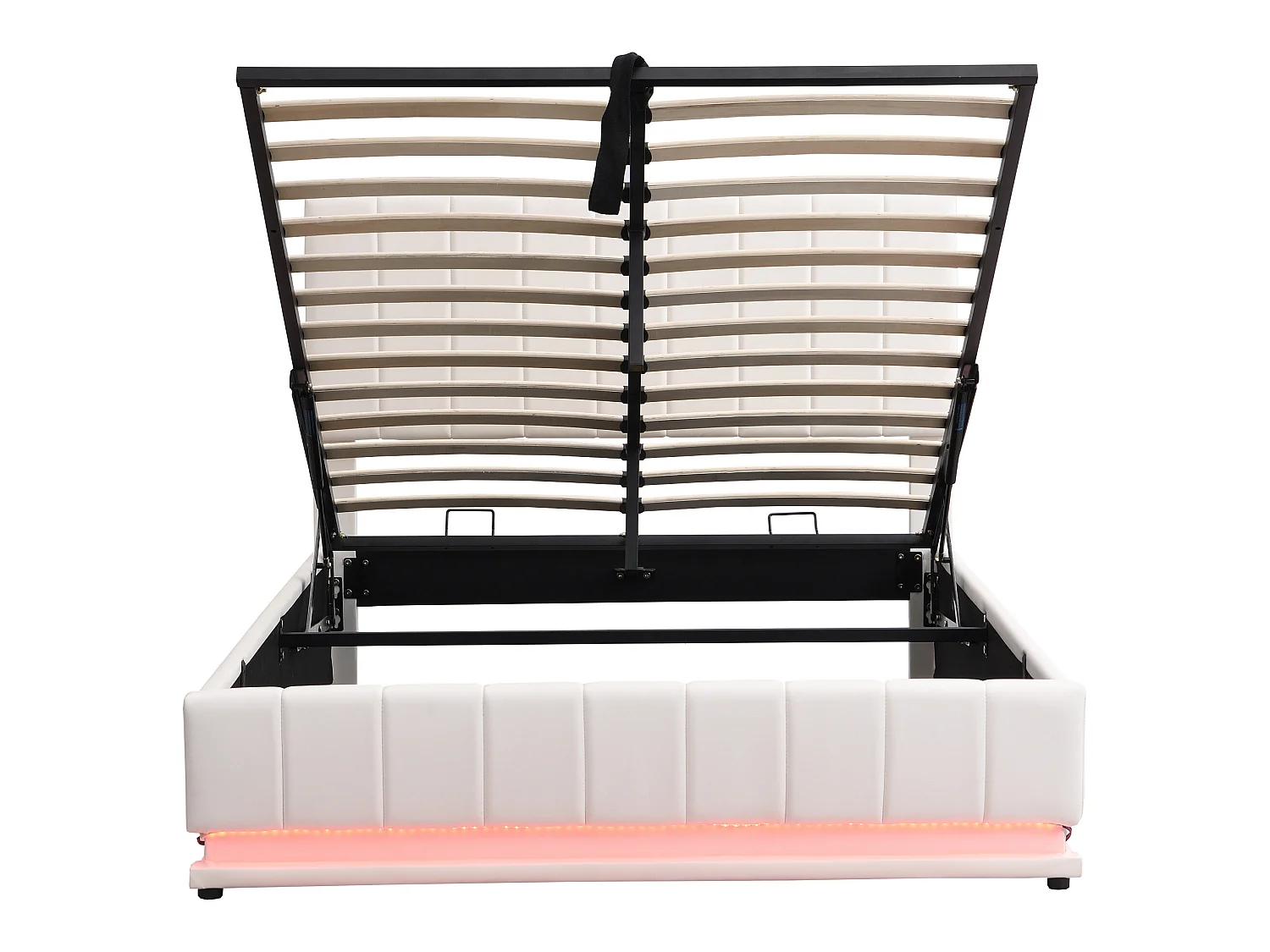 Lit coffre avec tête de lit réglable - 140 x 200 cm - cuir PU - LEDs - coloris blanc