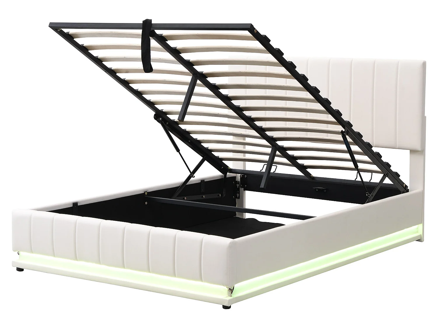 Lit coffre avec tête de lit réglable - 140 x 200 cm - cuir PU - LEDs - coloris blanc