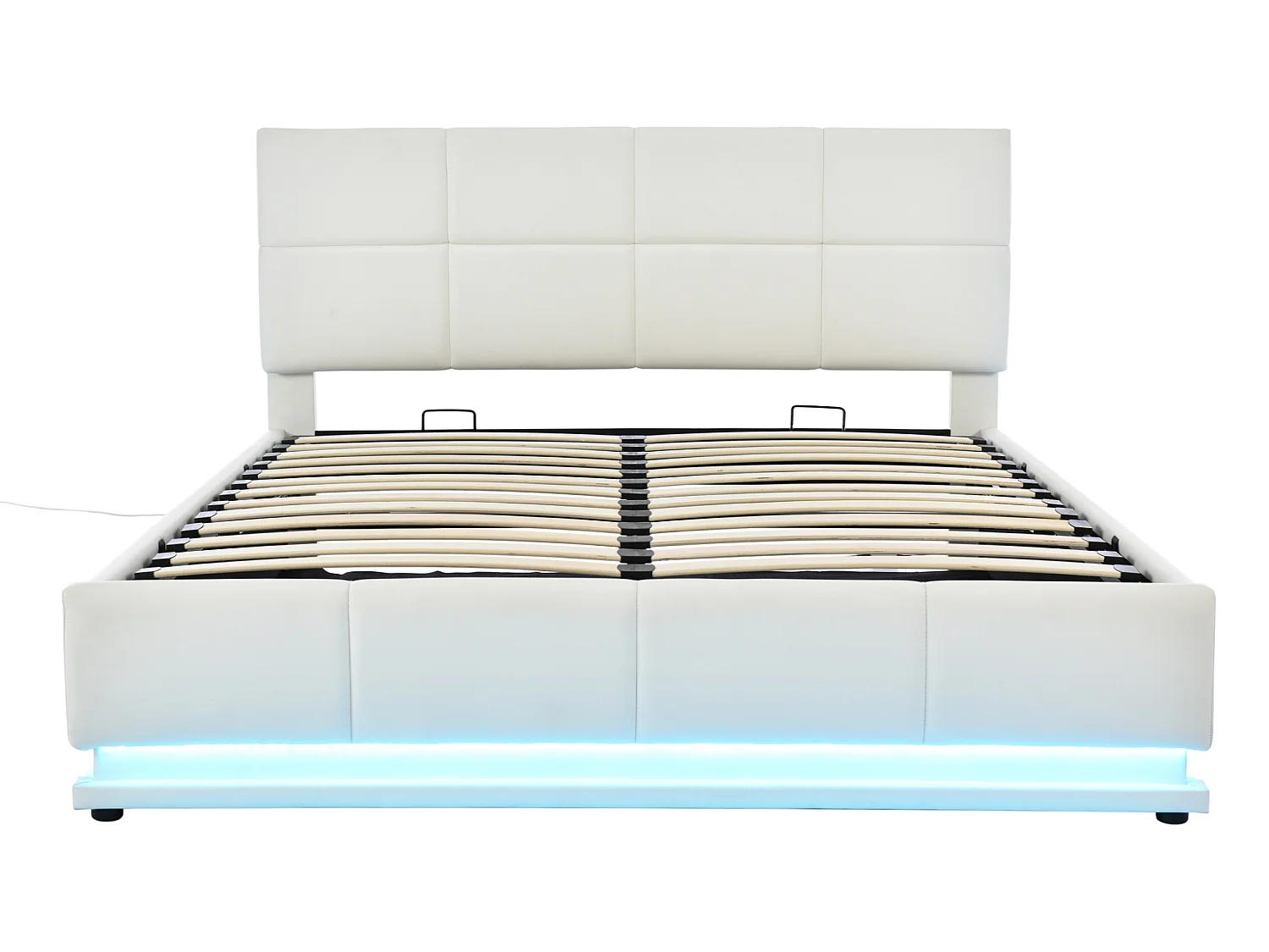 Lit coffre avec tête de lit réglable - 160 x 200 cm - cuir PU - LEDs - coloris blanc