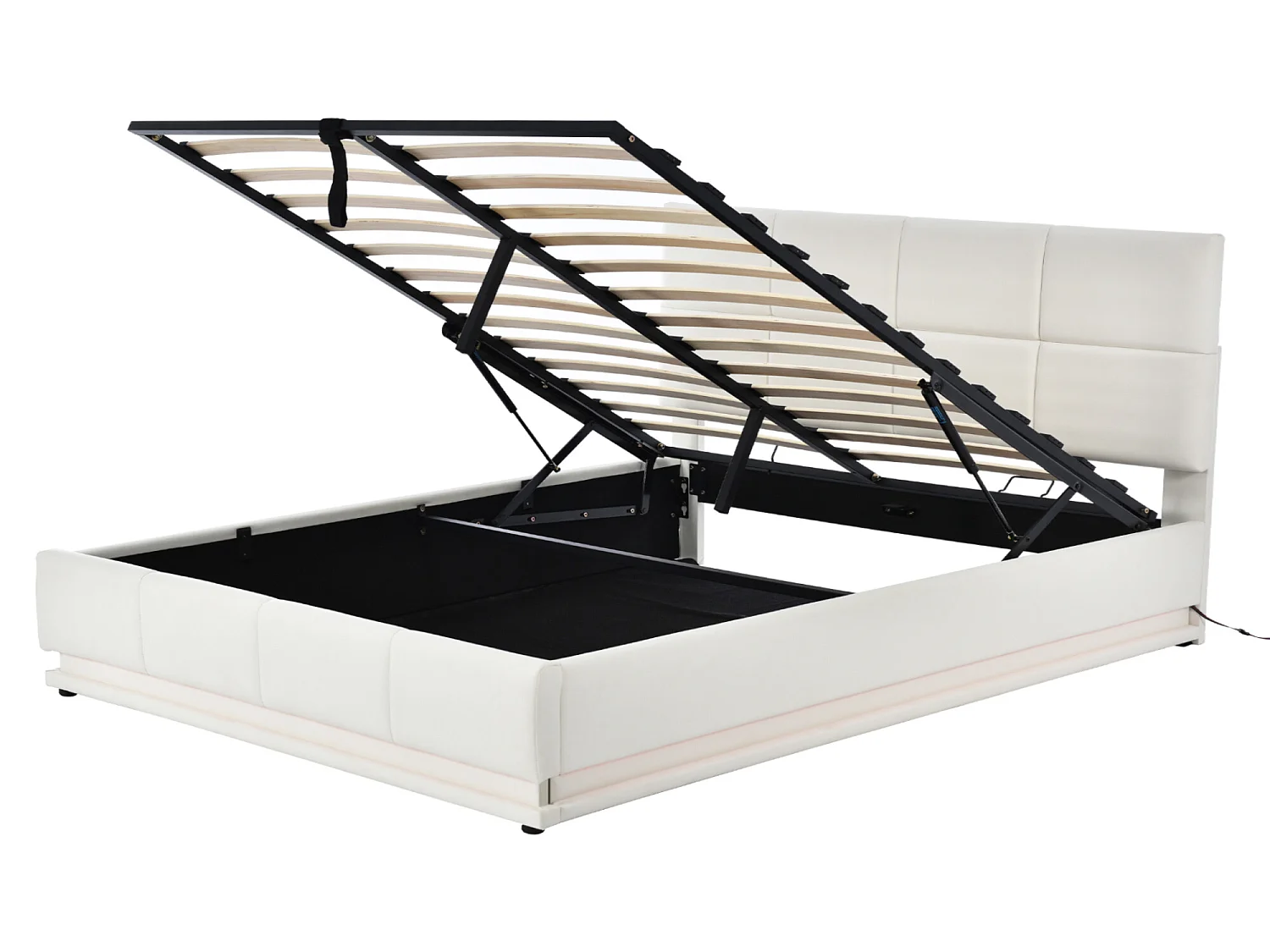 Letto contenitore con testiera regolabile - 160 x 200 cm - Pelle PU - LED - colore bianco