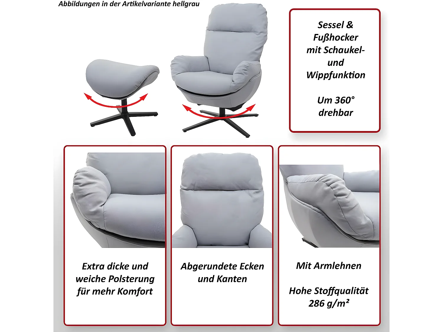 Leżanka + taboret obrotowy MCW-L12,  bordo