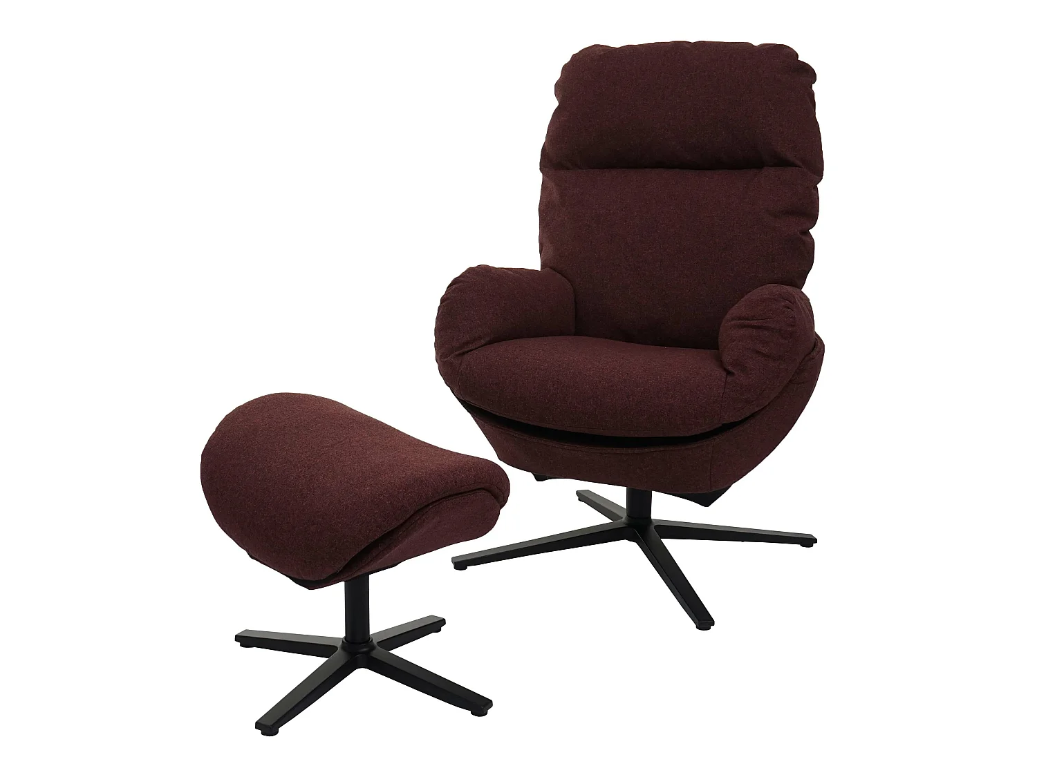 Fauteuil relax + pouf MCW-L12 pivotant,  bordeaux