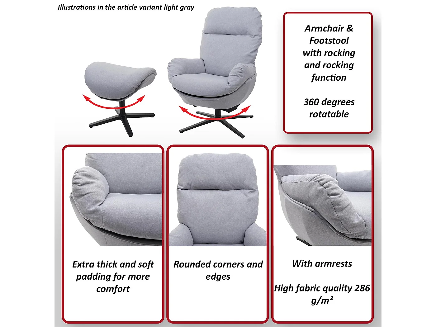 Leżanka + taboret obrotowy MCW-L12,  bordo