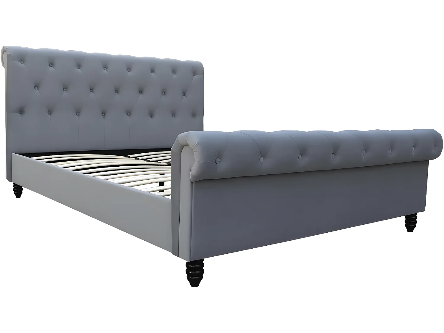 Velours Bed "Godefroy" Grijs 140x190 cm met houten lattenbodem
