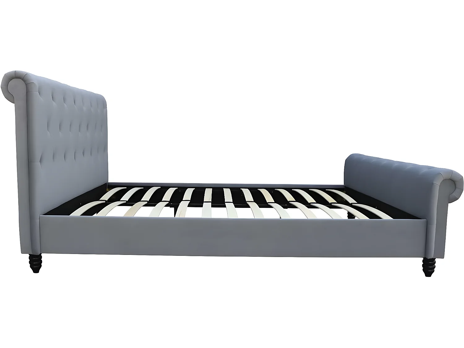 Velours Bed "Godefroy" Grijs 140x190 cm met houten lattenbodem