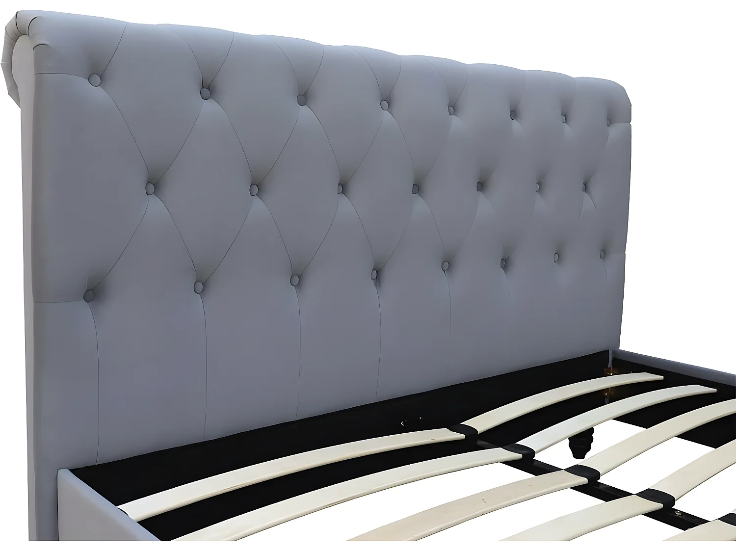 Velours Bed "Godefroy" Grijs 140x190 cm met houten lattenbodem