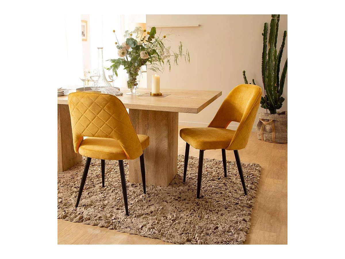 Juego de 2 sillas de terciopelo mostaza Rumba contemporáneas y elegantes