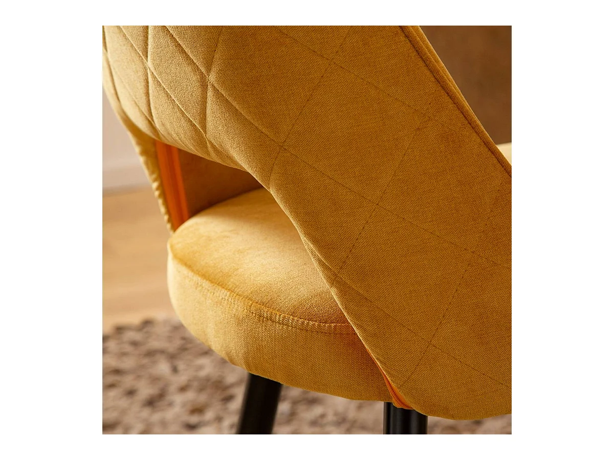 Juego de 2 sillas de terciopelo mostaza Rumba contemporáneas y elegantes