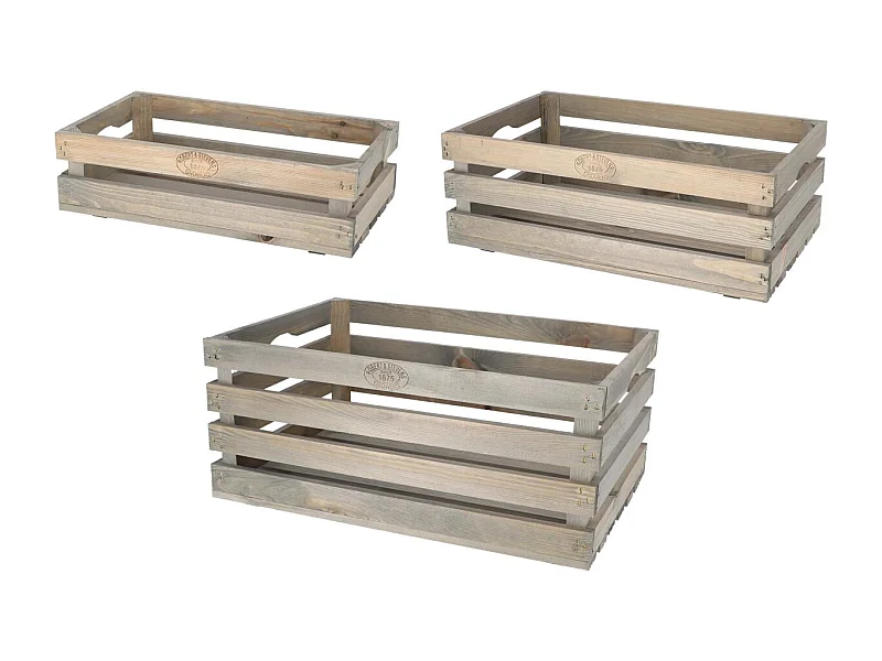 Caisses à fruits en pin (Lot de 3)