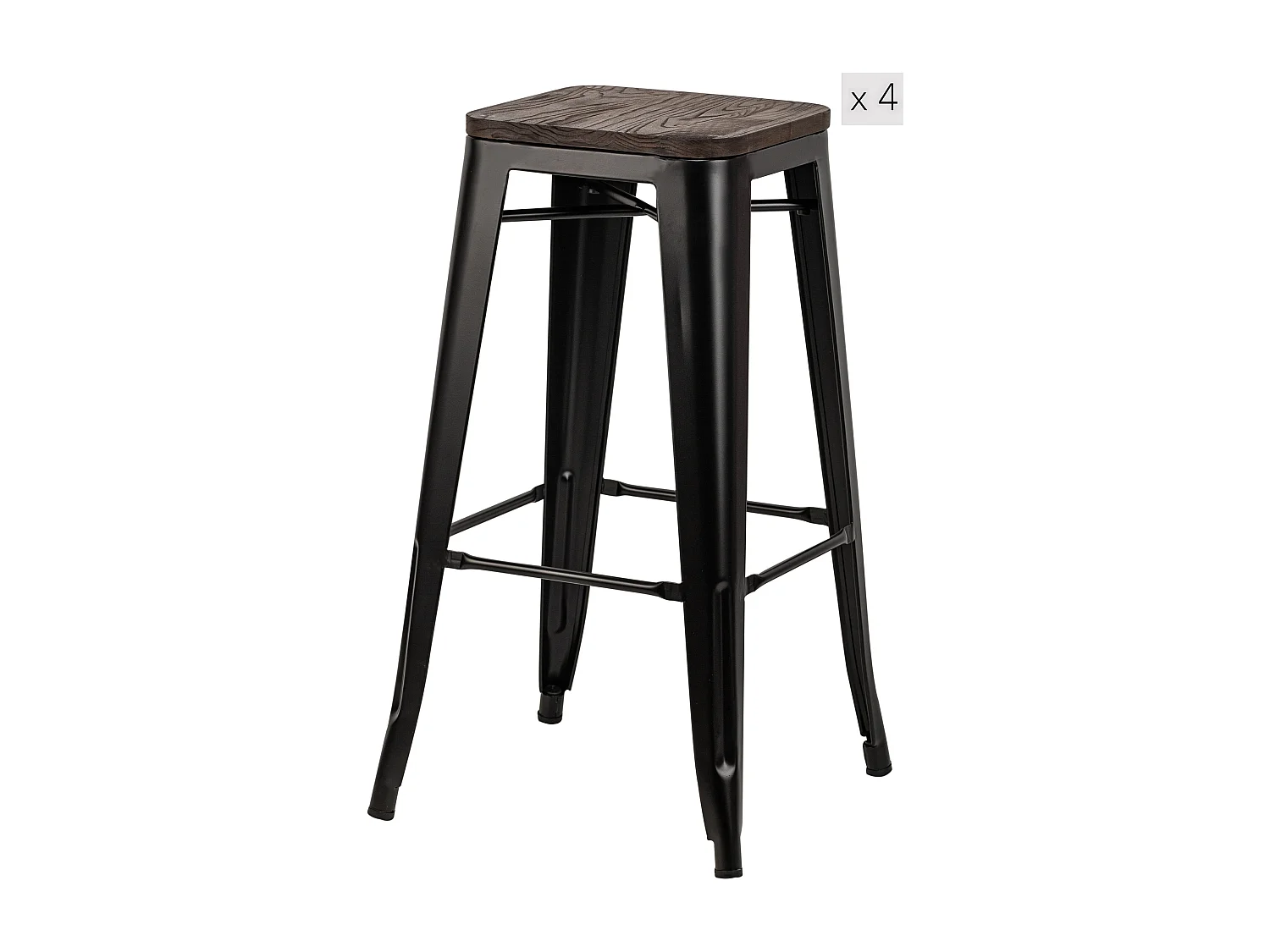 Lot de 4 tabourets de bar en métal et frêne naturel