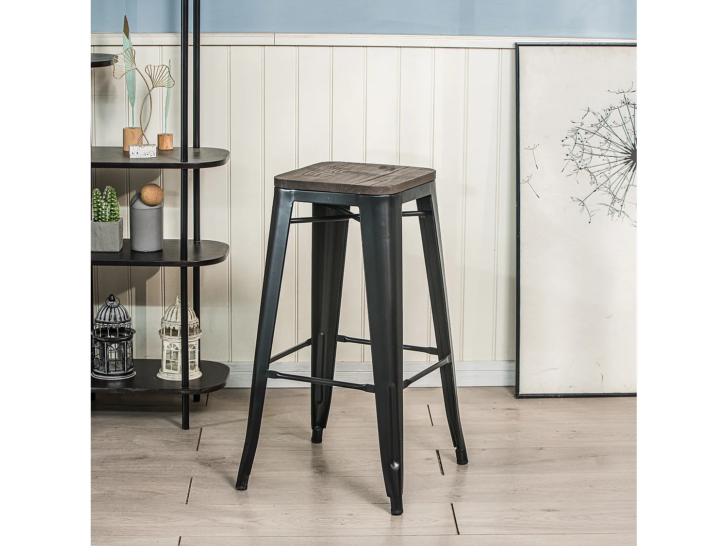 Lot de 4 tabourets de bar en métal et frêne naturel