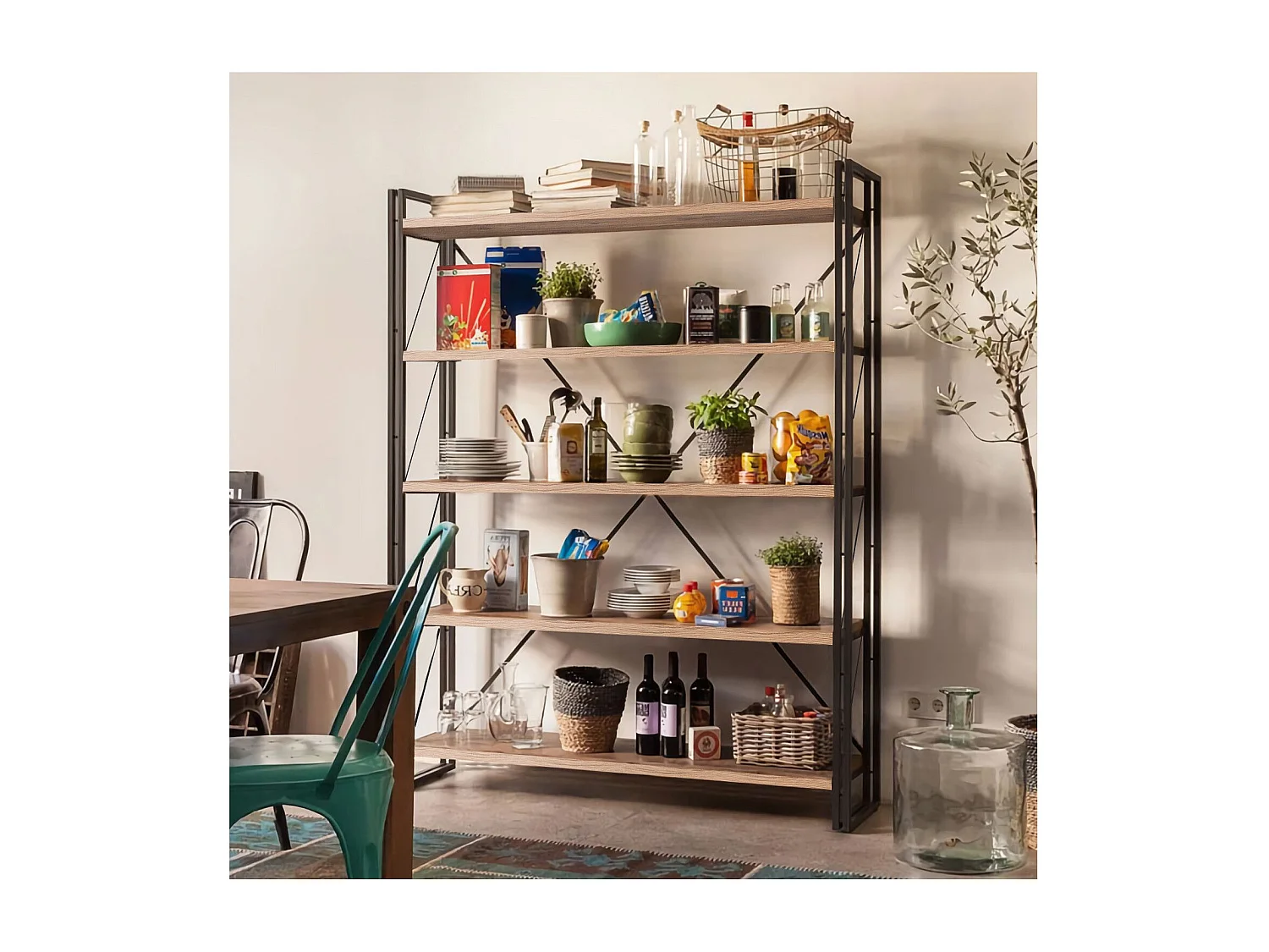 Estante Industrial – 130 x 180 x 35 cm – Pinheiro Atlântico e Preto – Melamina