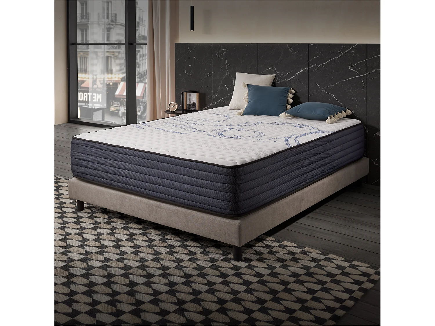 Matelas Perfectsleep 150x190 cm - Mousse HR - Accueil Blue Latex - Très épais 32 cm, Mémoire de forme, Confortable, Face été, hiver - Antibactérien