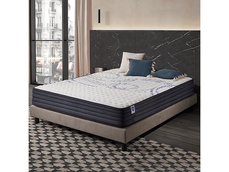 Matelas Perfectsleep 135x190 cm - Mousse HR - Accueil Blue Latex - Très épais 24 cm, Mémoire de forme, Confortable, Face été, hiver - Antibactérien