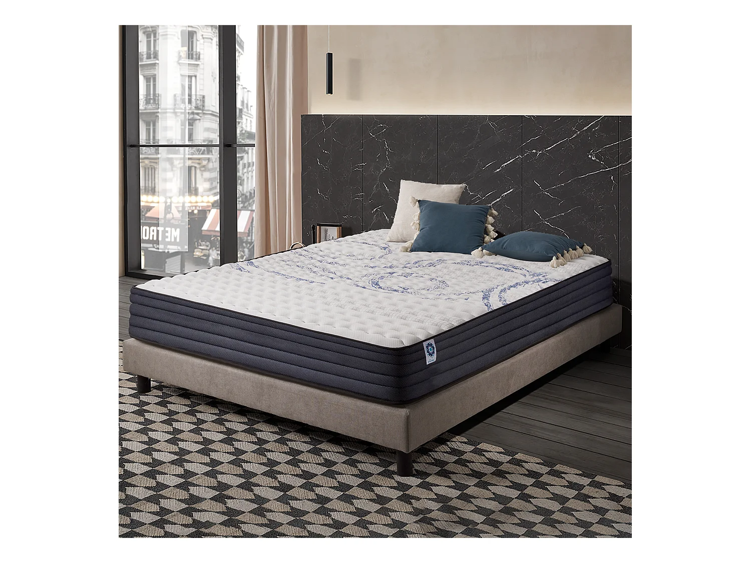 Matelas Perfectsleep 180x200 cm - Mousse HR - Accueil Blue Latex - Très épais 24 cm, Mémoire de forme, Confortable, Face été, hiver - Antibactérien