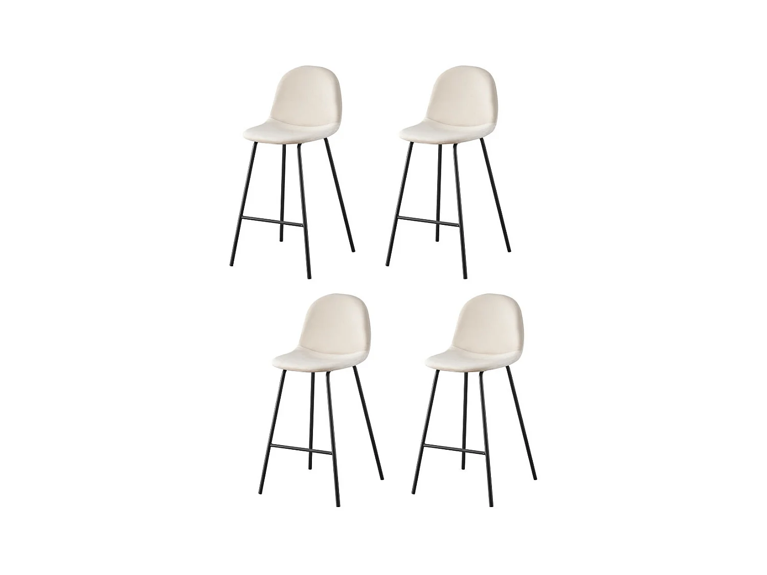 Lot de 4 tabourets de bar - métal noir et tissu - gris - LONDO