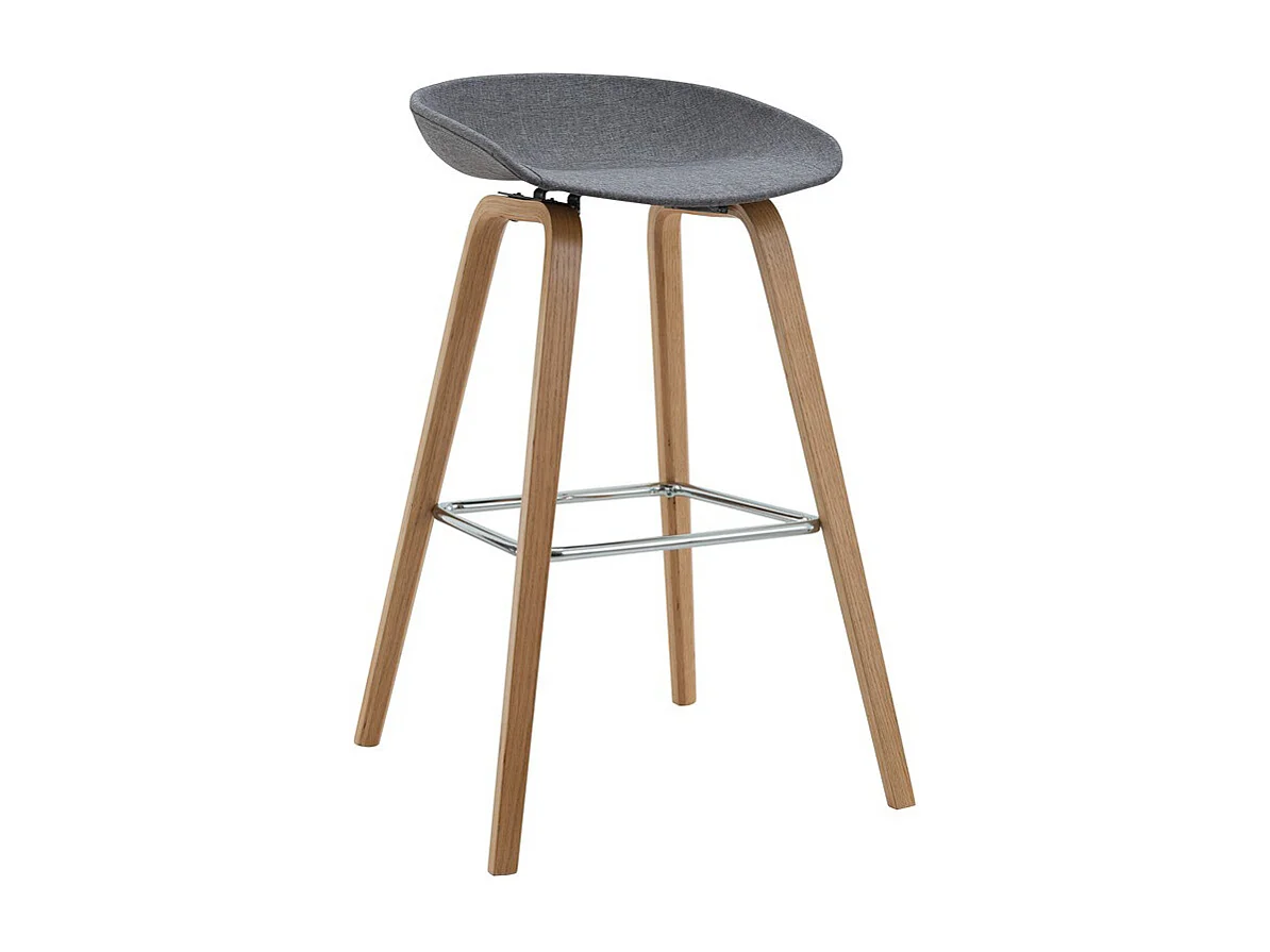 Tabouret de bar - tissu et pieds en hêtre - gris - DENONA