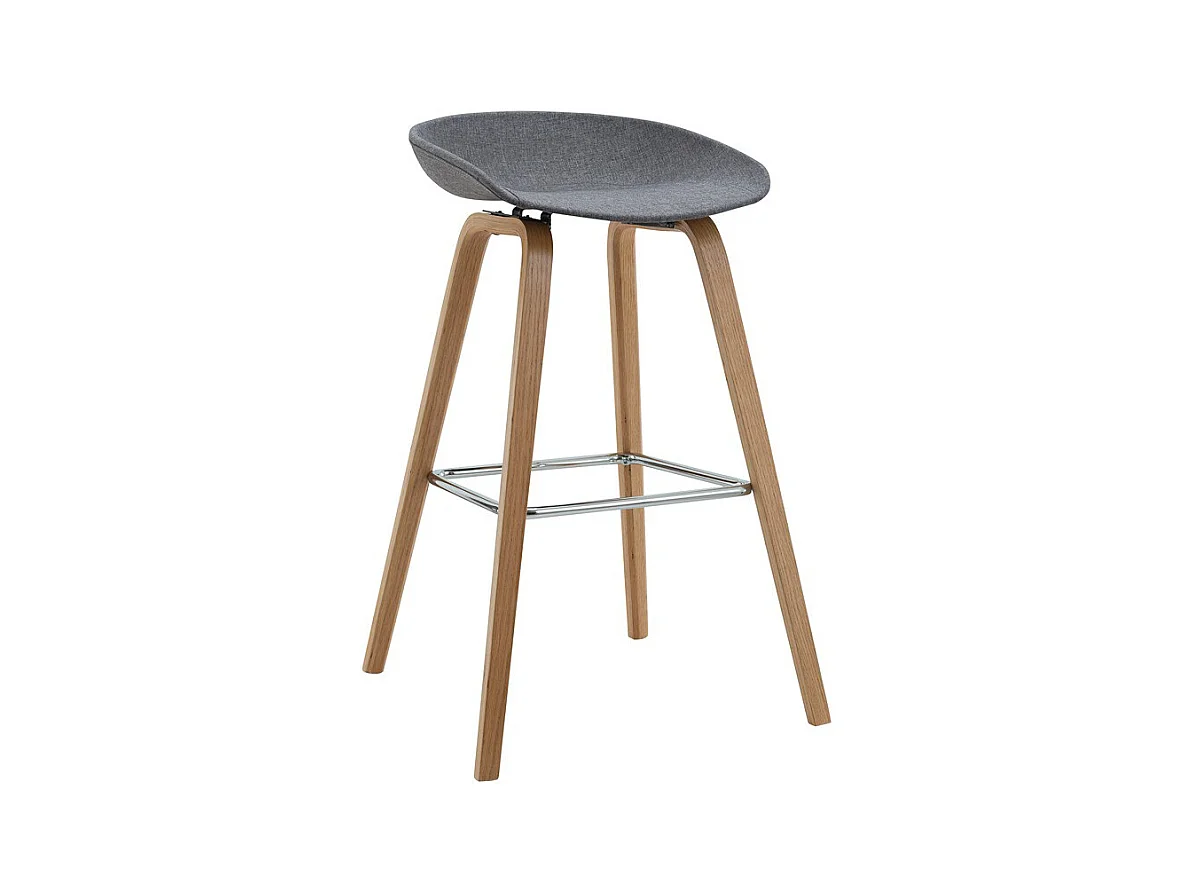 Tabouret de bar - tissu et pieds en hêtre - gris - DENONA