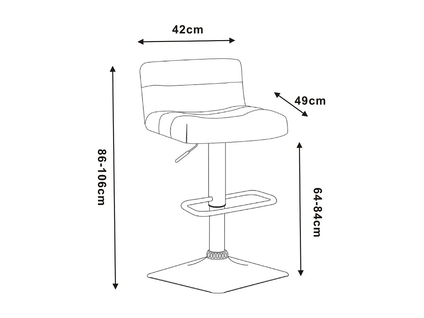 Tabouret de bar - réglable en hauteur - métal et simili cuir - noir - BILL
