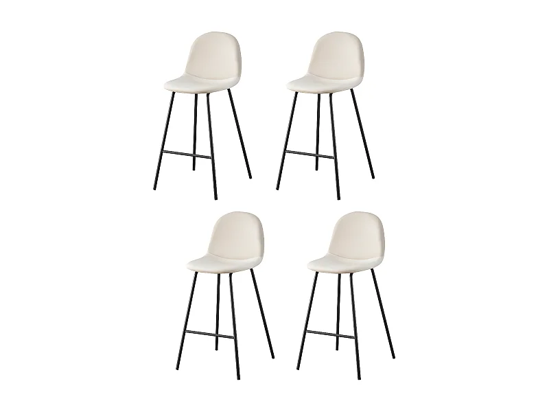 Lot de 4 tabourets de bar - métal noir et tissu - beige - LONDO
