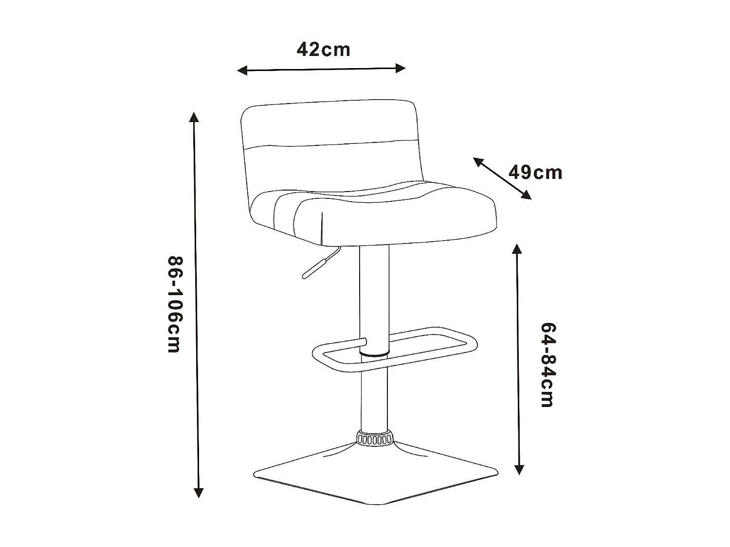 Tabouret de bar réglable en hauteur - simili cuir - gris - GEODE