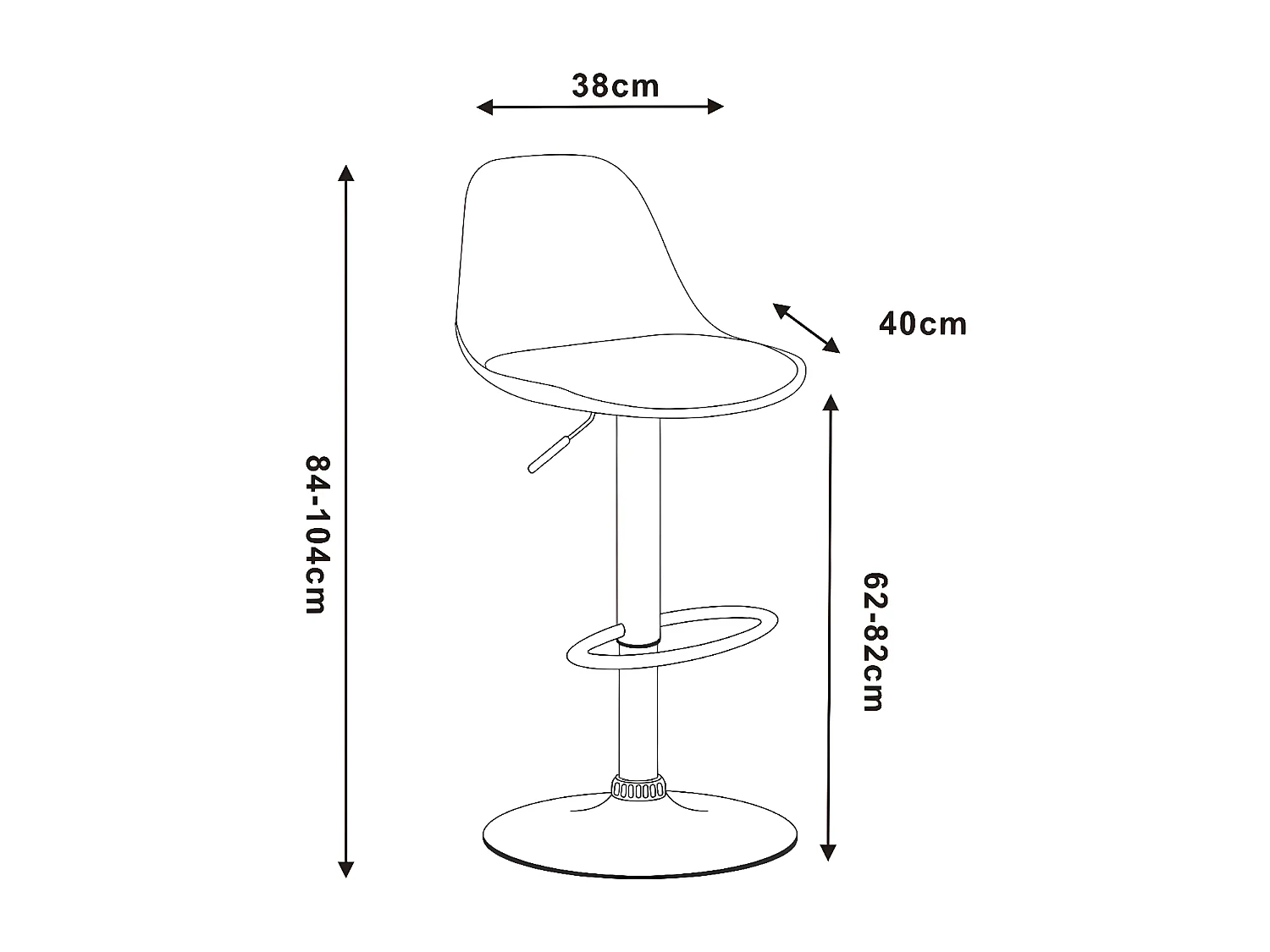 Tabouret de bar réglable en hauteur - simili cuir - noir - TOMMY