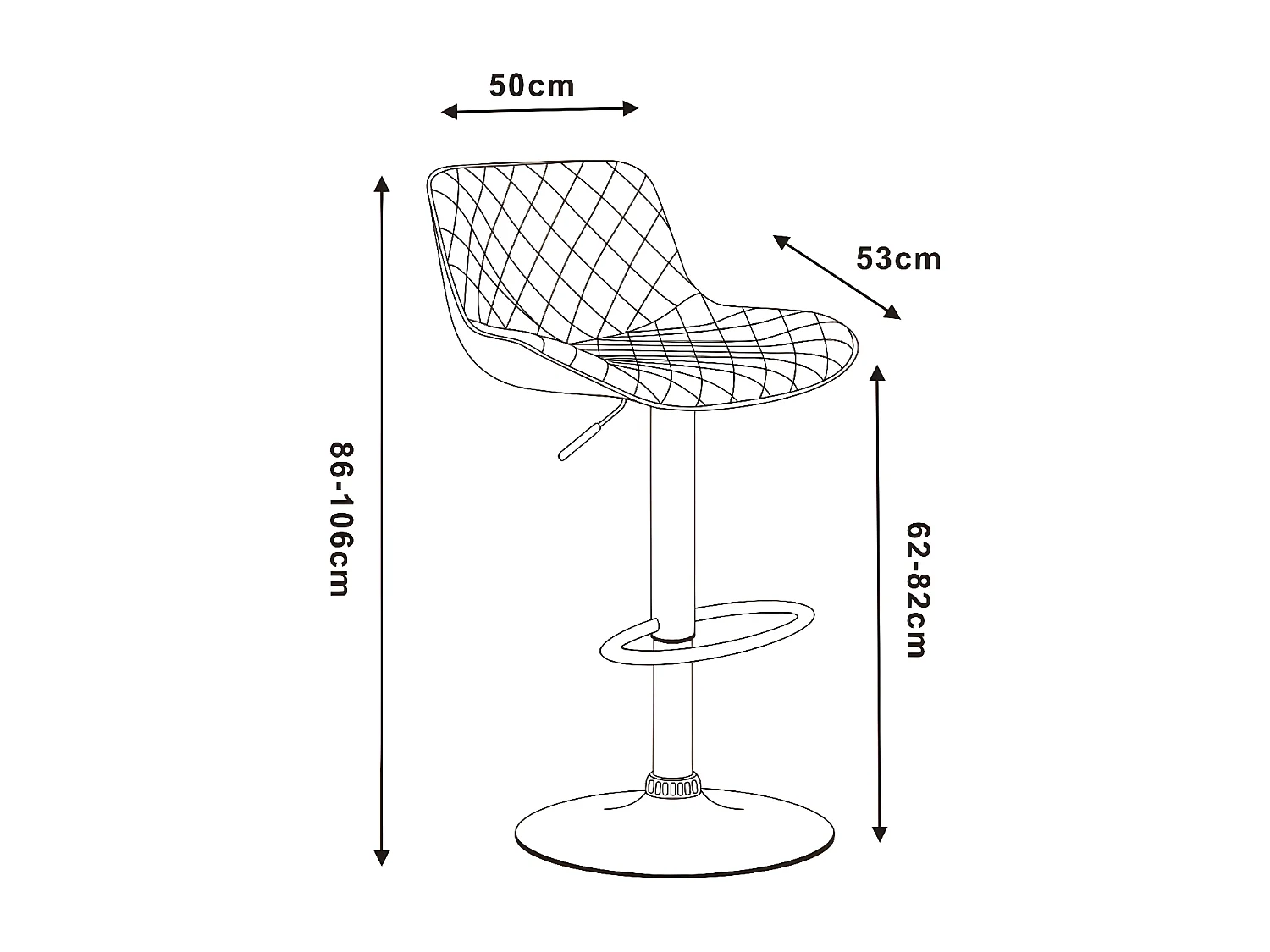 Tabouret de bar réglable en hauteur - similicuir et métal - noir - KONSTANTINE