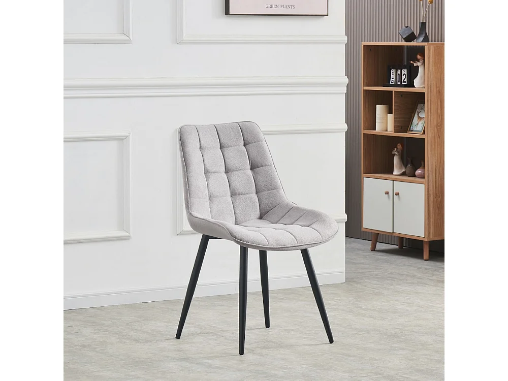 Lot de 4 chaises - tissu et métal noir - gris clair - MARGO
