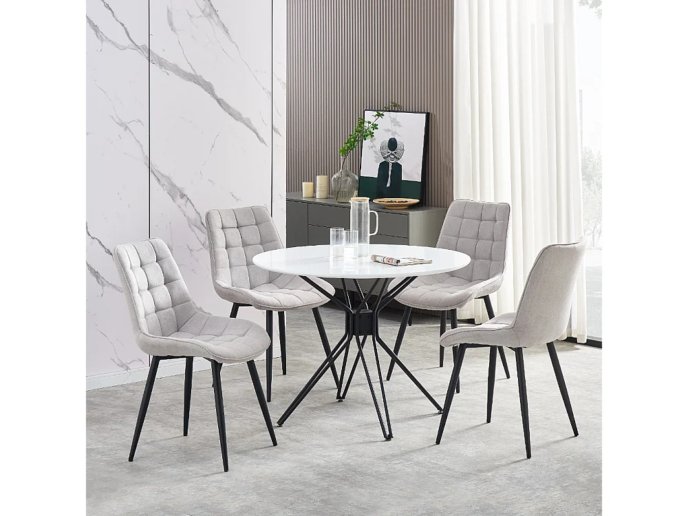 Lot de 4 chaises - tissu et métal noir - gris clair - MARGO