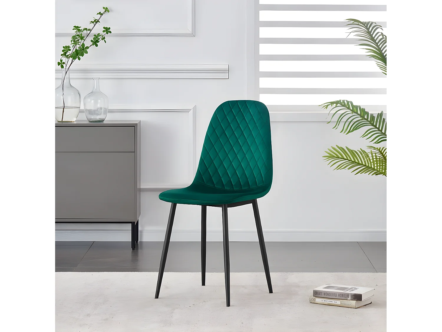 Stuhl 4er-Set - Stoff & schwarzes Metall - Grün - BACARD