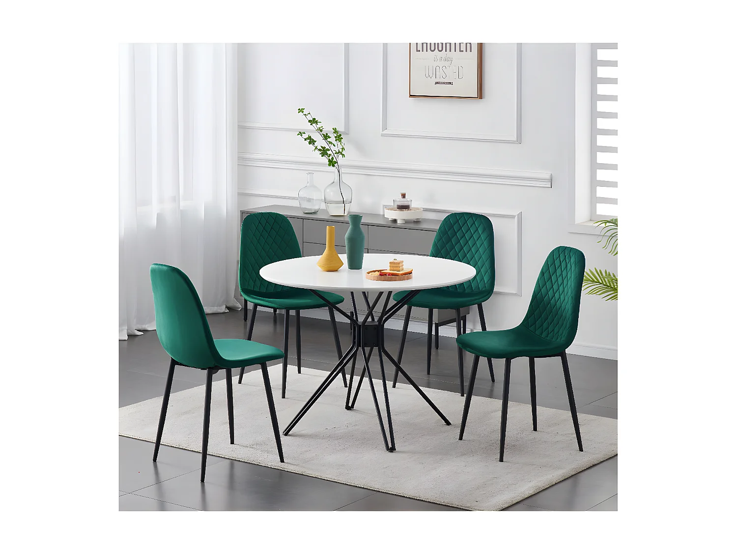 Stuhl 4er-Set - Stoff & schwarzes Metall - Grün - BACARD