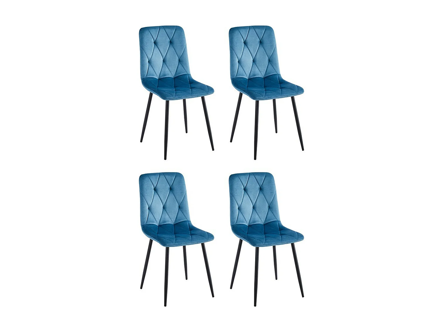 Lot de 4 chaises - tissu et métal noir - bleu - MELKO