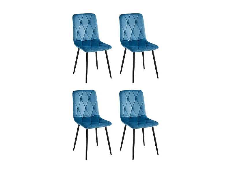 Lot de 4 chaises - tissu et métal noir - bleu - MELKO