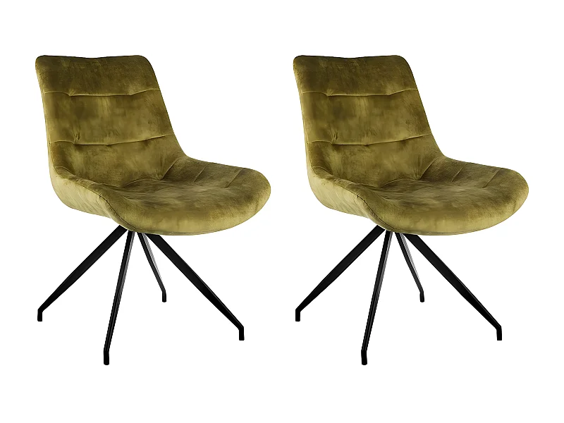 Stuhl 2er-Set - Stoff & schwarzes Metall - Grün - LENINA