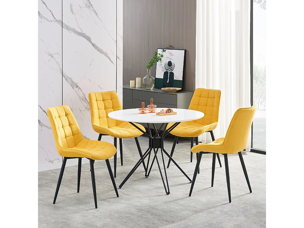 Lot de 4 chaises - tissu et métal noir - jaune - MARGO