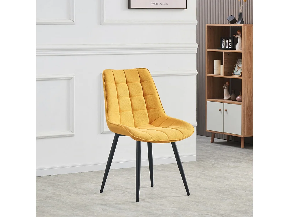 Lot de 4 chaises - tissu et métal noir - jaune - MARGO
