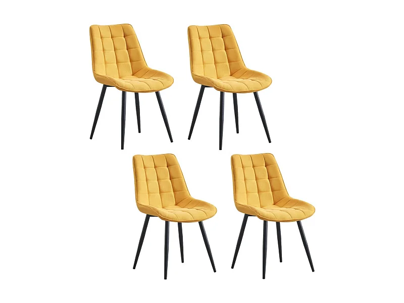 Conjunto de 4 cadeiras - tecido e metal preto - amarelo - MARGO
