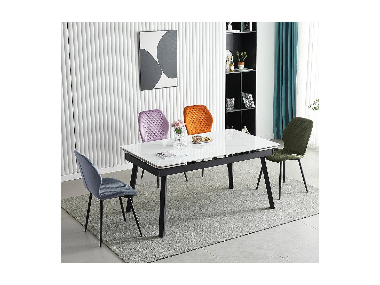 Lot de 4 chaises - tissu et métal noir - orange - LASTA