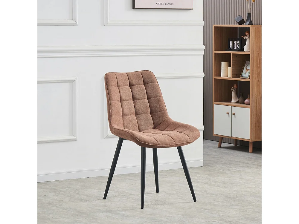 Stuhl 4er-Set - Stoff & schwarzes Metall - Braun - MARGO