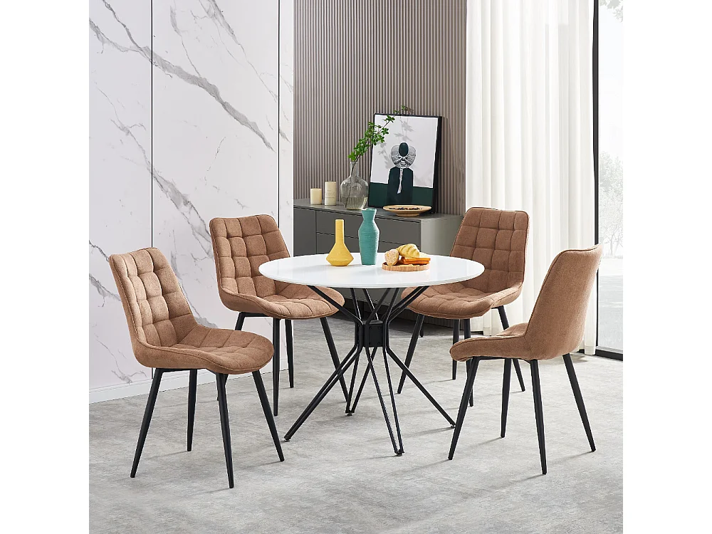 Stuhl 4er-Set - Stoff & schwarzes Metall - Braun - MARGO