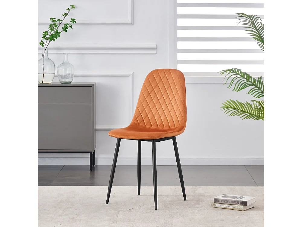 Stuhl 4er-Set - Stoff & schwarzes Metall - orange - BACARD