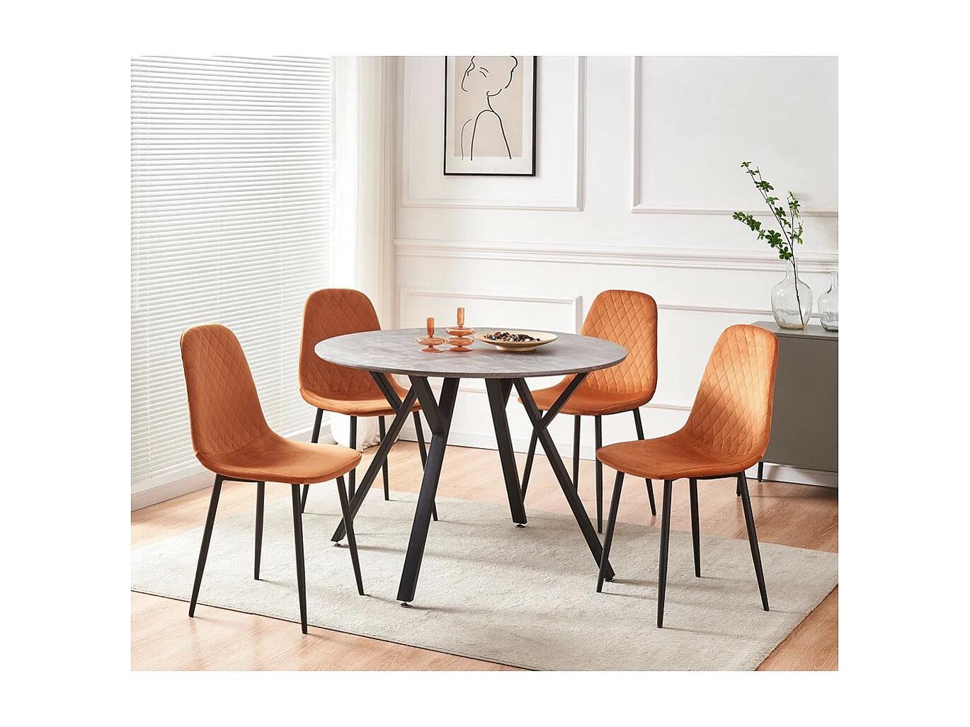 Stuhl 4er-Set - Stoff & schwarzes Metall - orange - BACARD