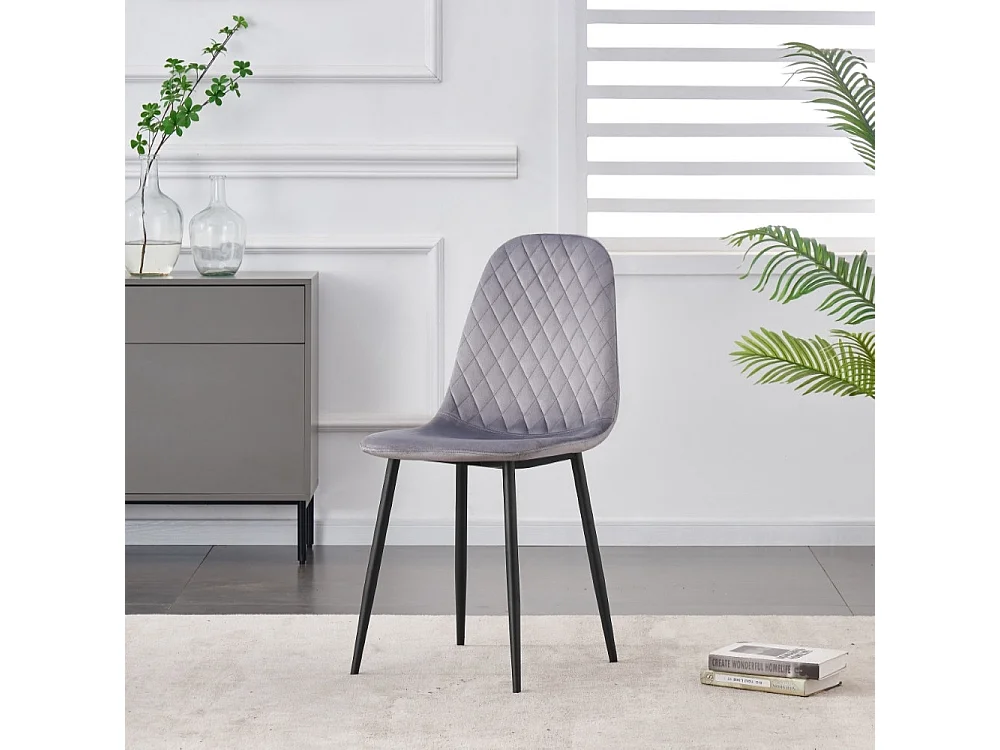 Stuhl 4er-Set - Stoff & schwarzes Metall - Grau - BACARD