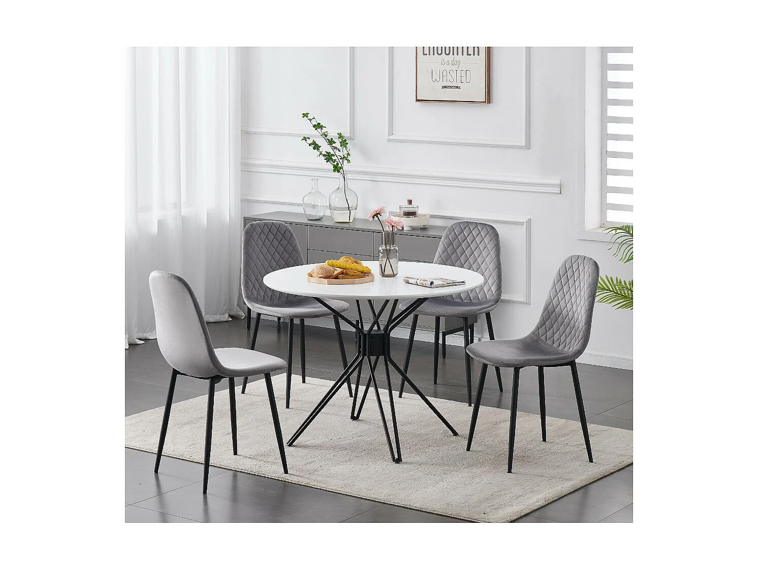 Zestaw krzeseł 4 szt. - tkanina i czarny metal - szary - BACARD