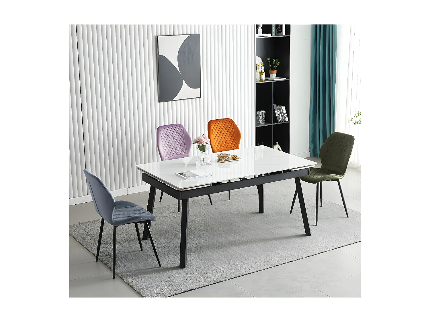 Stuhl 4er-Set - Stoff & schwarzes Metall - Blau - LASTA