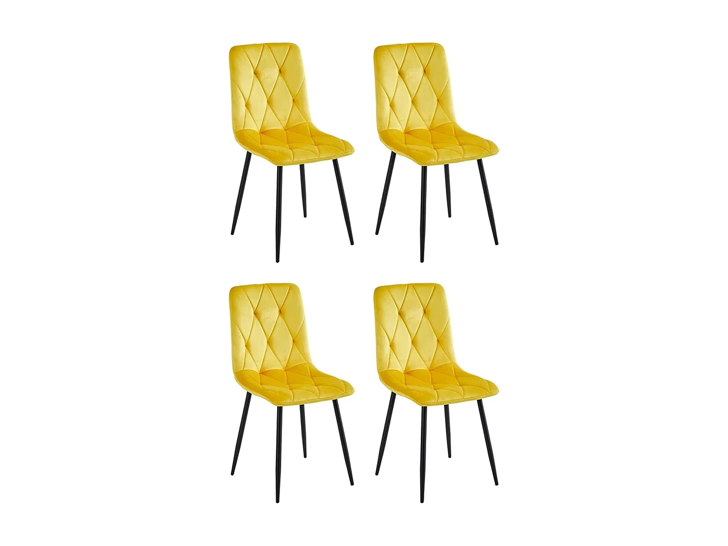 Lot de 4 chaises - tissu et métal noir - jaune - MELKO